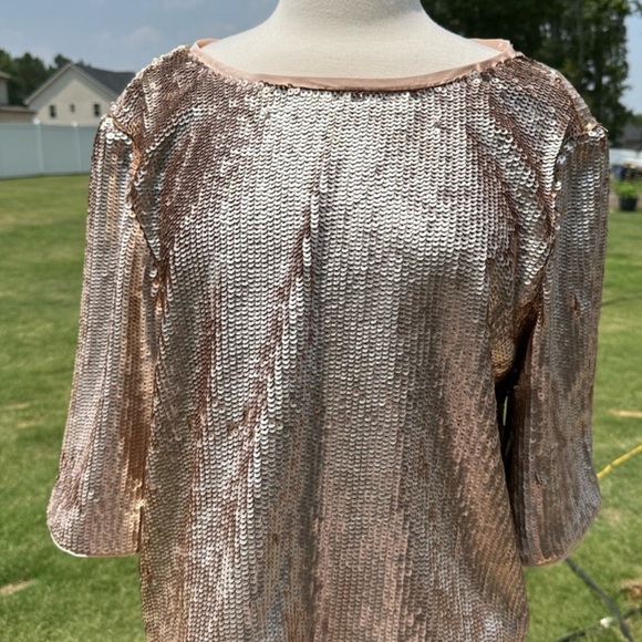 J.Crew Bianca Rose Gold Full Sequin Blouse 12 with gross grain black ties - Picture 5 of 9